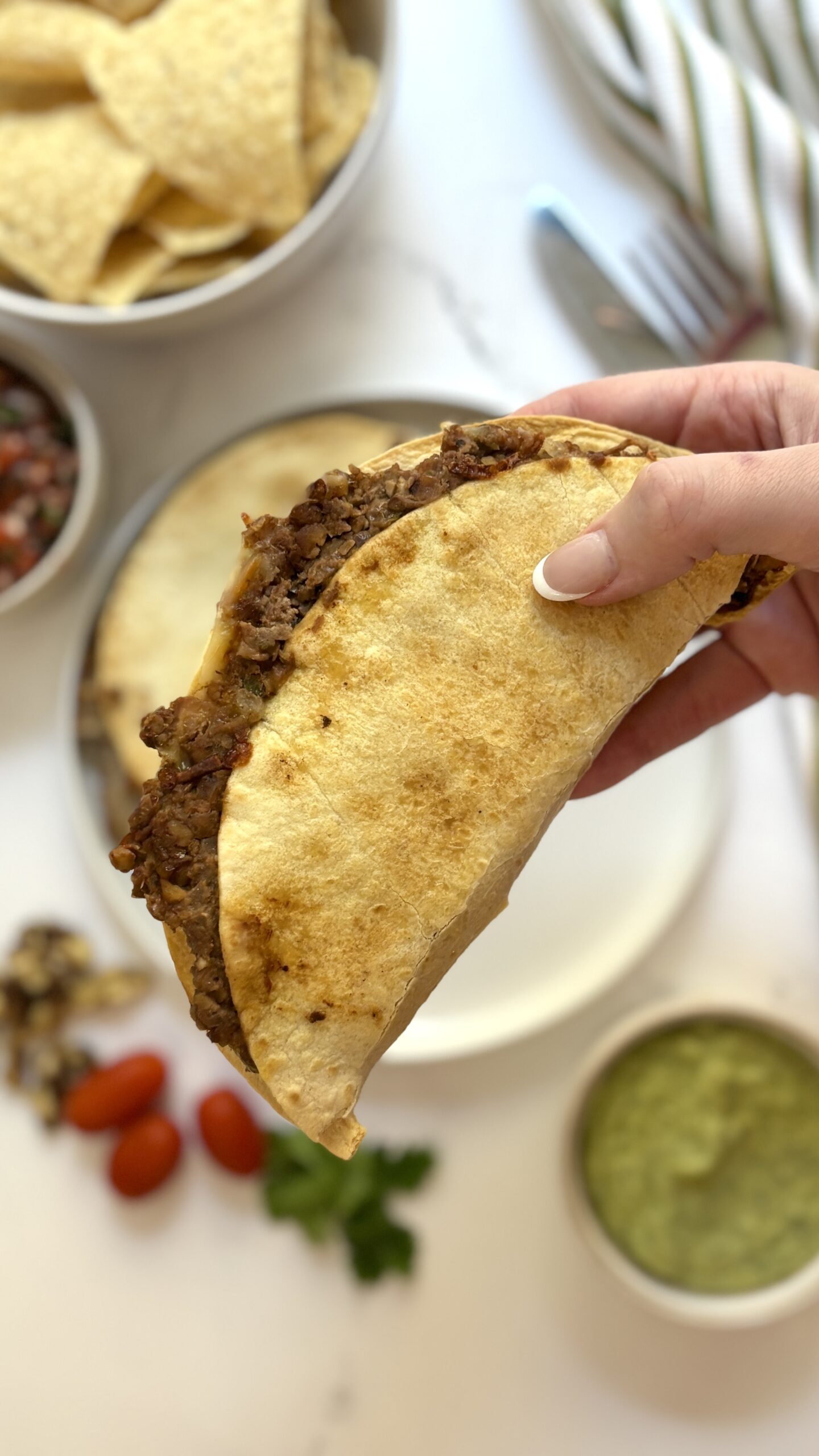 Cheesy Walnut Lentil Baked Tacos