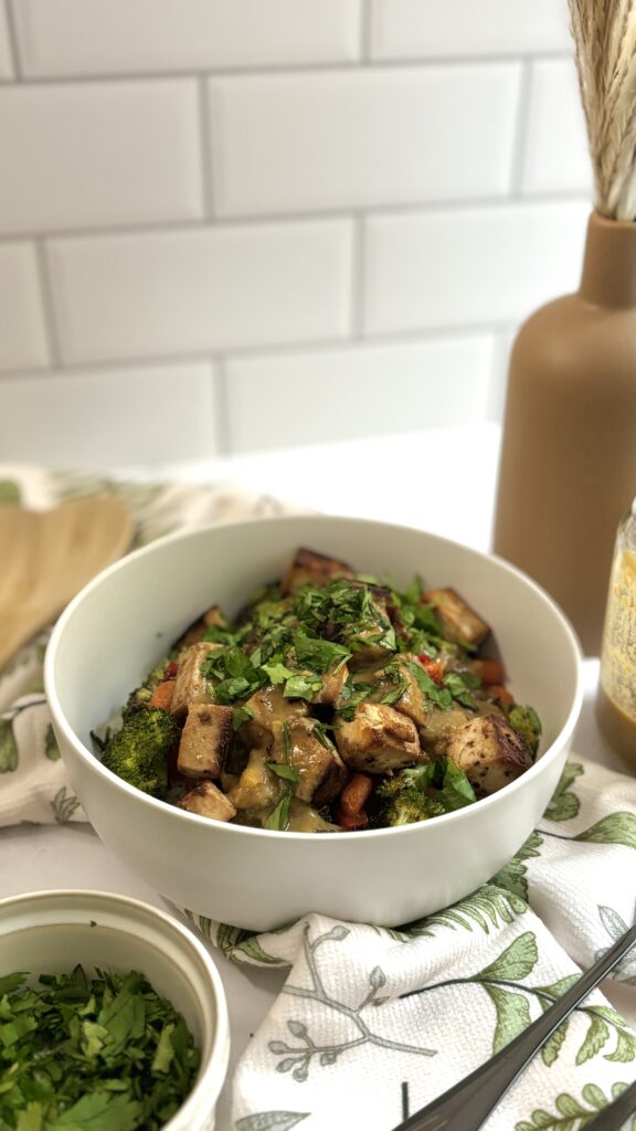 Roasted Tofu Veggie Bowl with Sunflower Sauce
