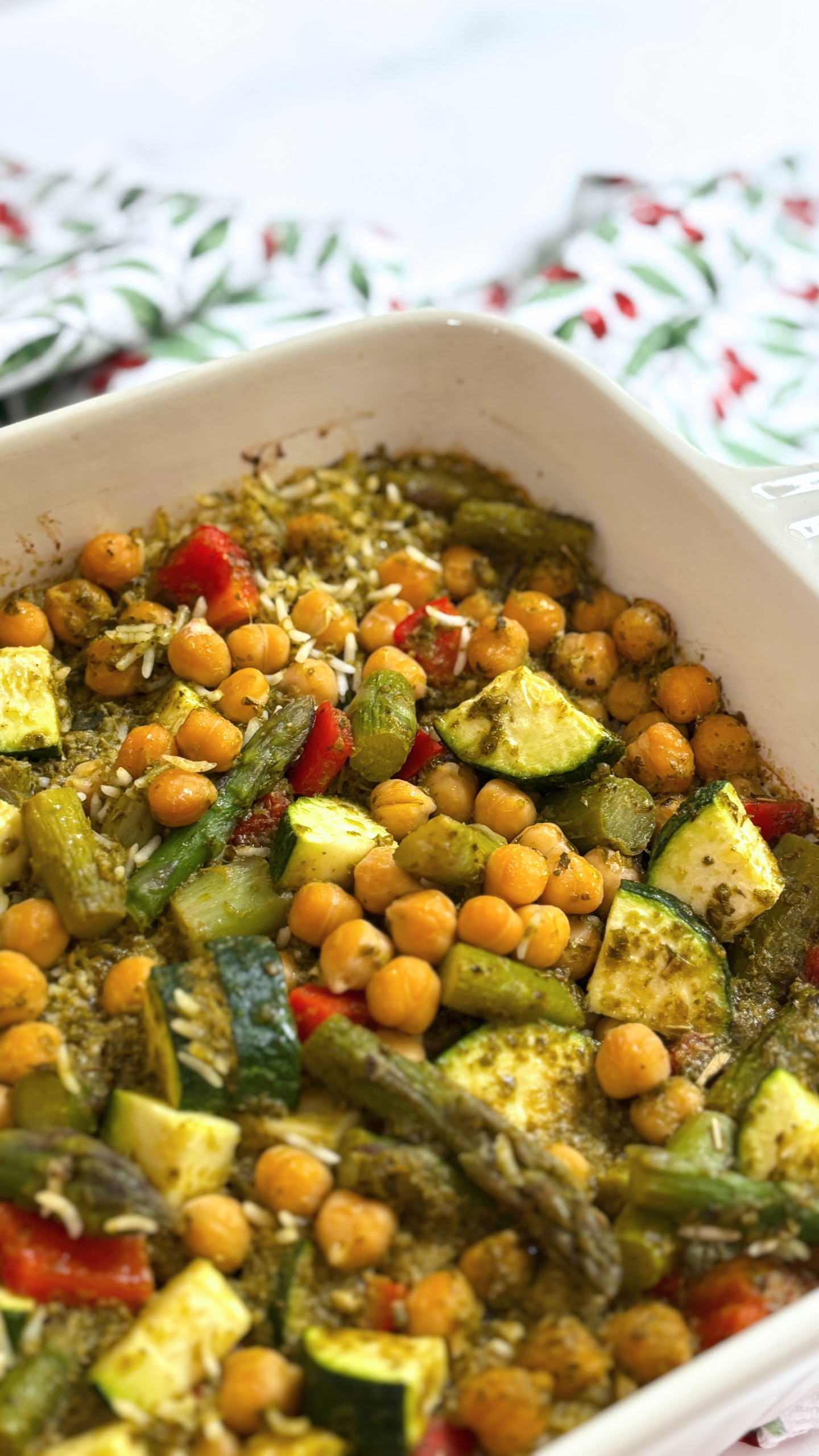 One-Pan Pesto Chickpea Rice Bake