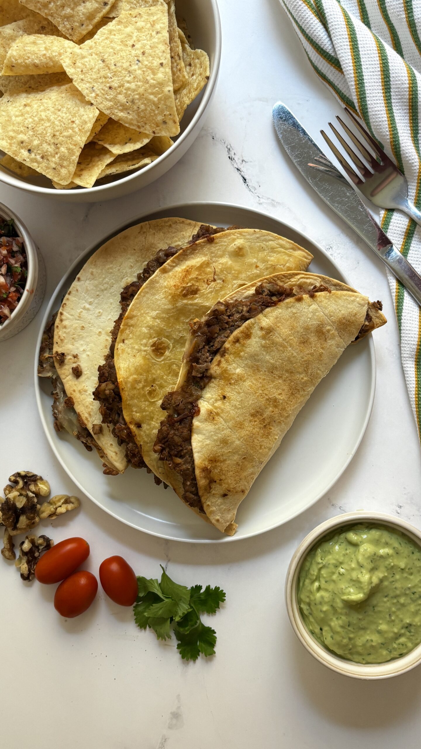 Cheesy Walnut Lentil Baked Tacos