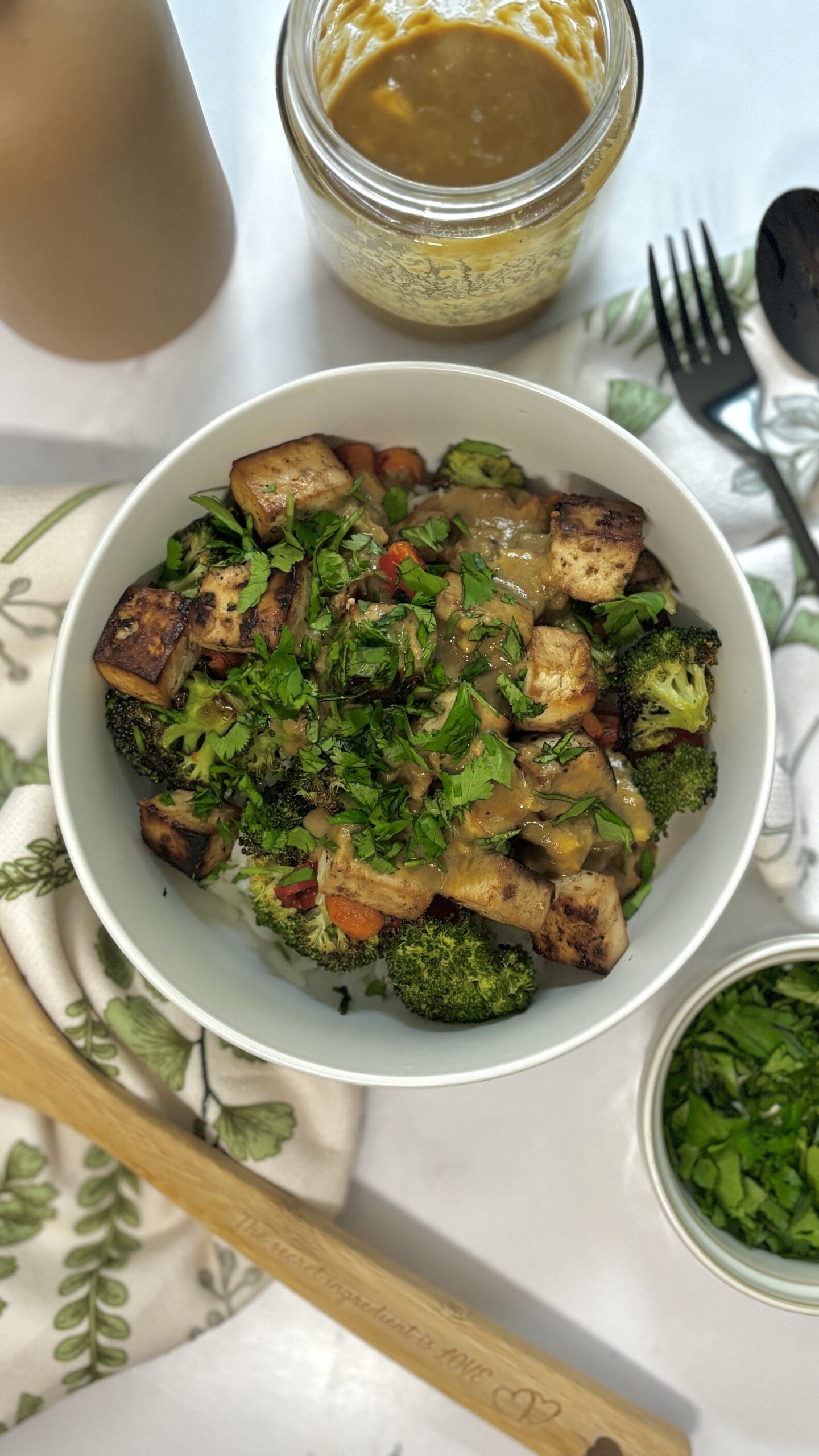 Roasted Tofu Veggie Bowl with Sunflower Sauce