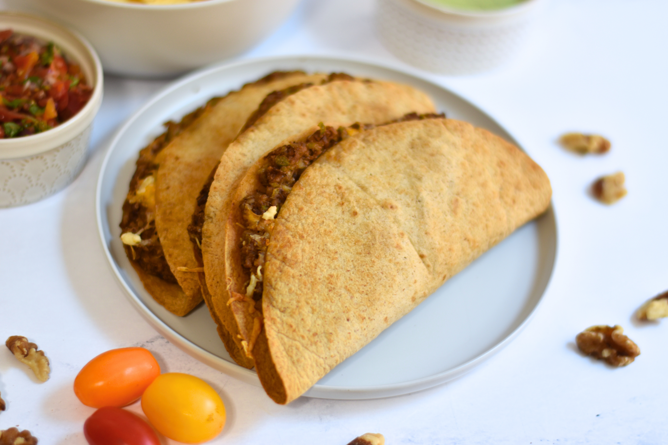 Cheesy Walnut and Lentil Baked Tacos