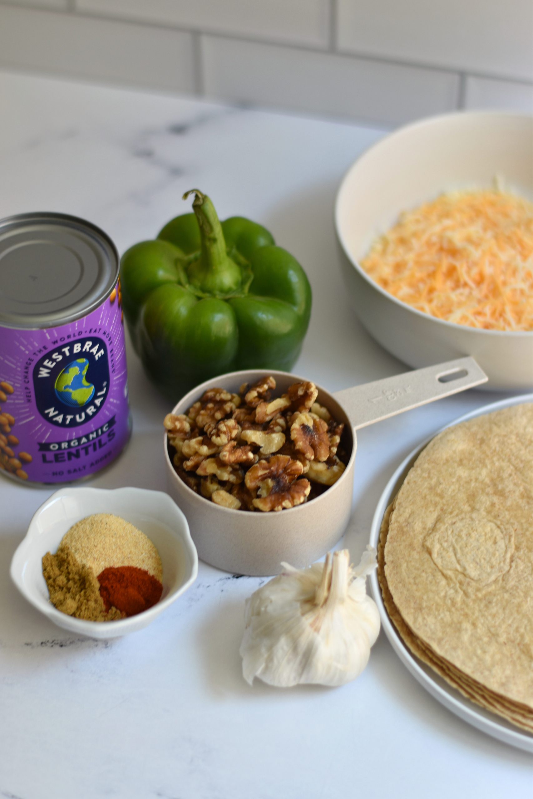 Cheesy Walnut and Lentil Baked Tacos