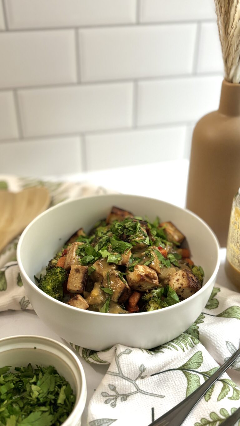 Roasted Tofu Veggie Bowl with Sunflower Sauce