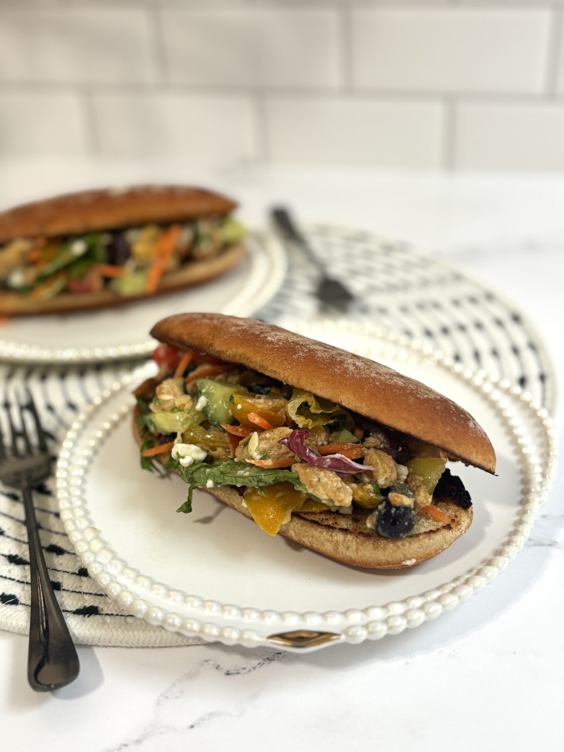 Vegan Greek salad sandwich