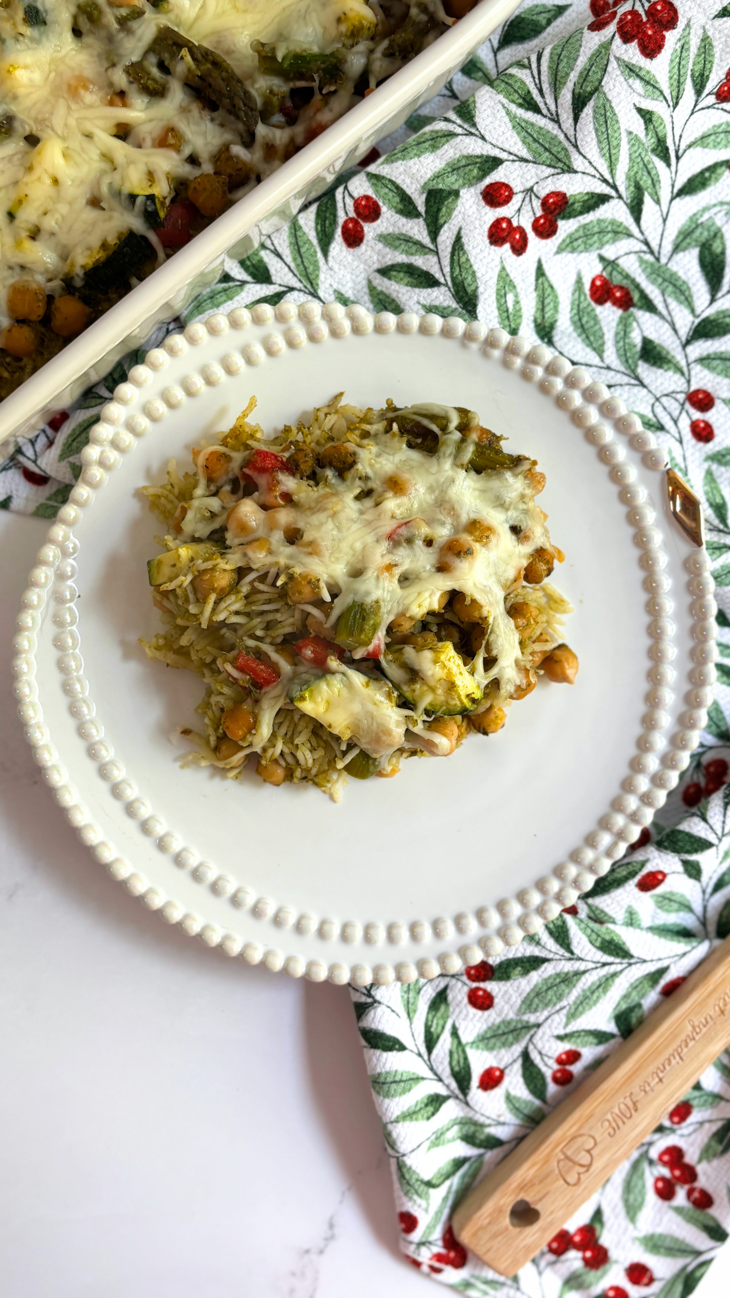 One-Pan Pesto Chickpea Rice Bake