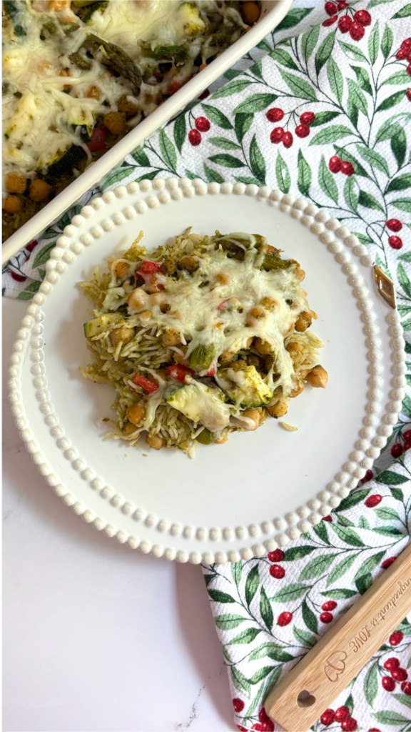 One-Pan Pesto Chickpea Rice Bake
