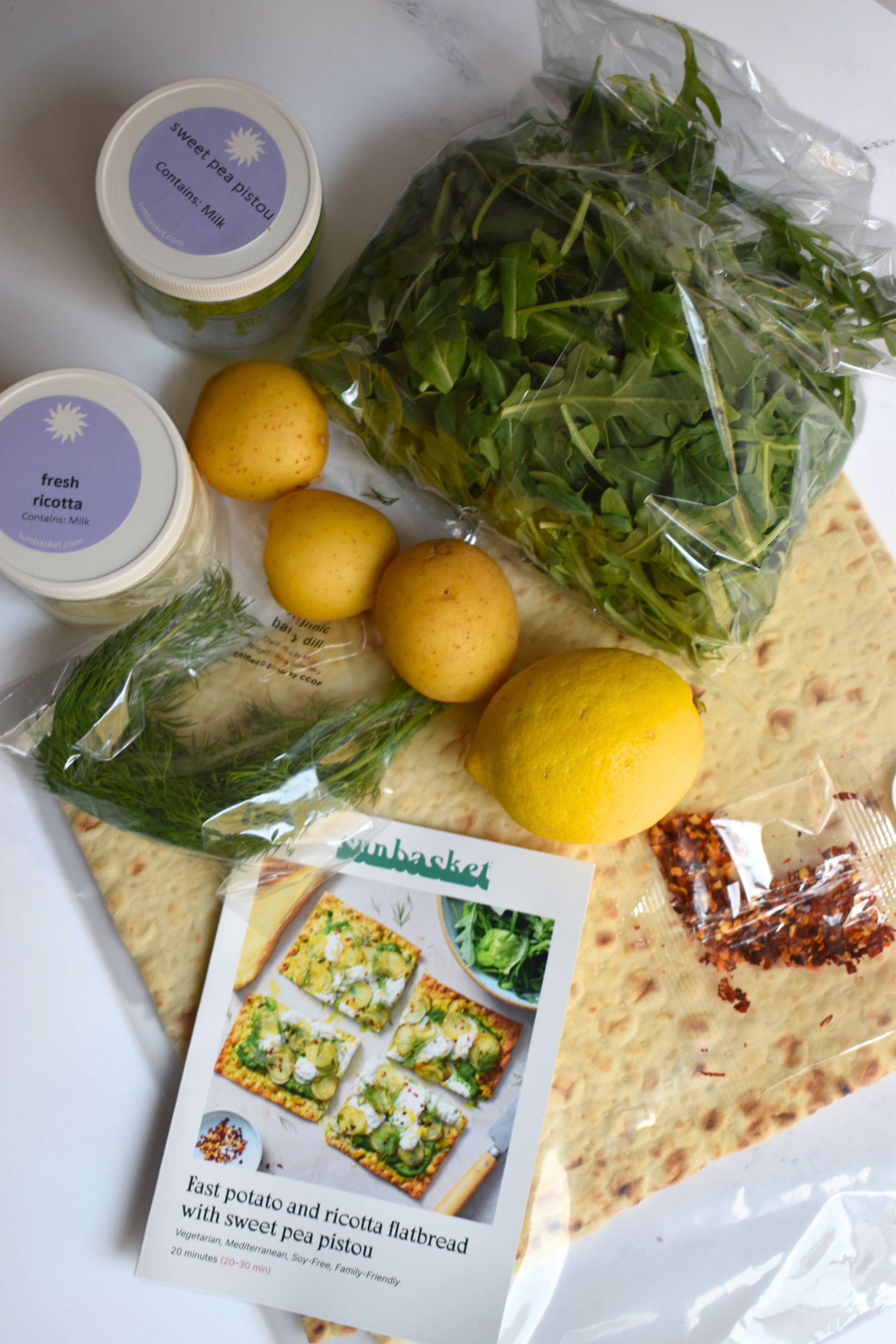 Fast Potato and Ricotta Flatbread With Sweet Pea Pistou
