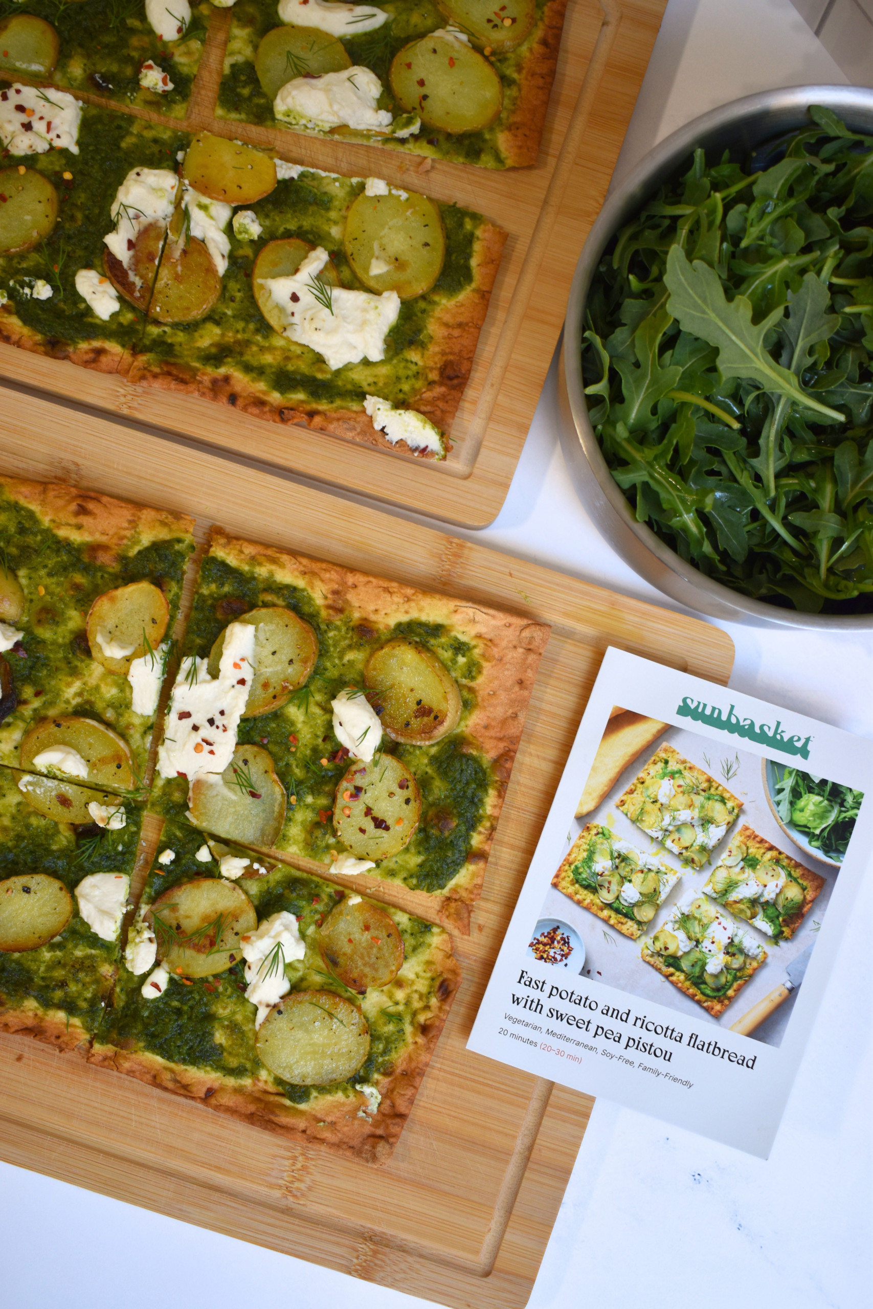 Fast Potato and Ricotta Flatbread With Sweet Pea Pistou