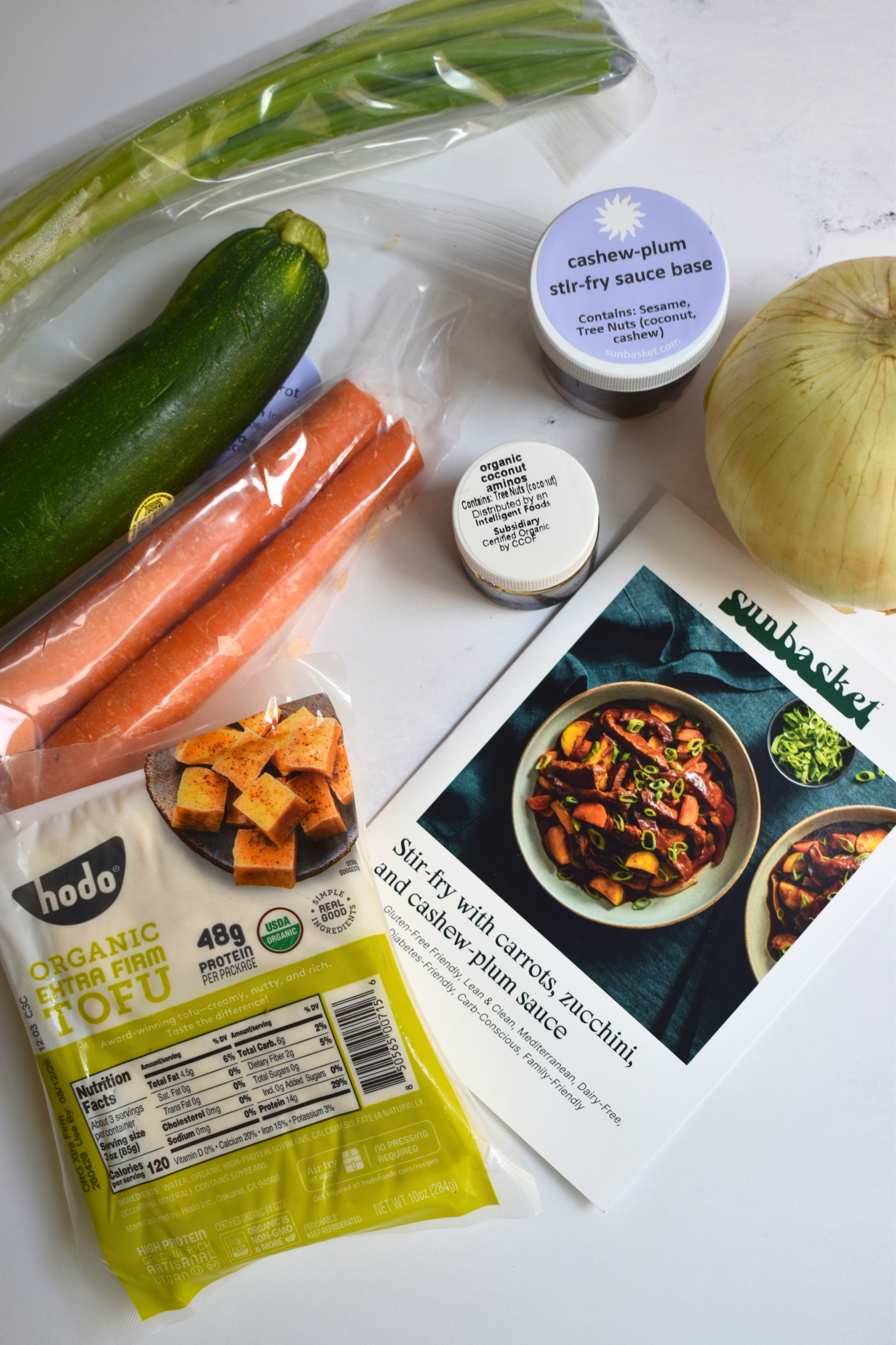 Stir-Fry With Carrots, Zucchini, and Cashew-Plum Sauce and Organic Firm Tofu