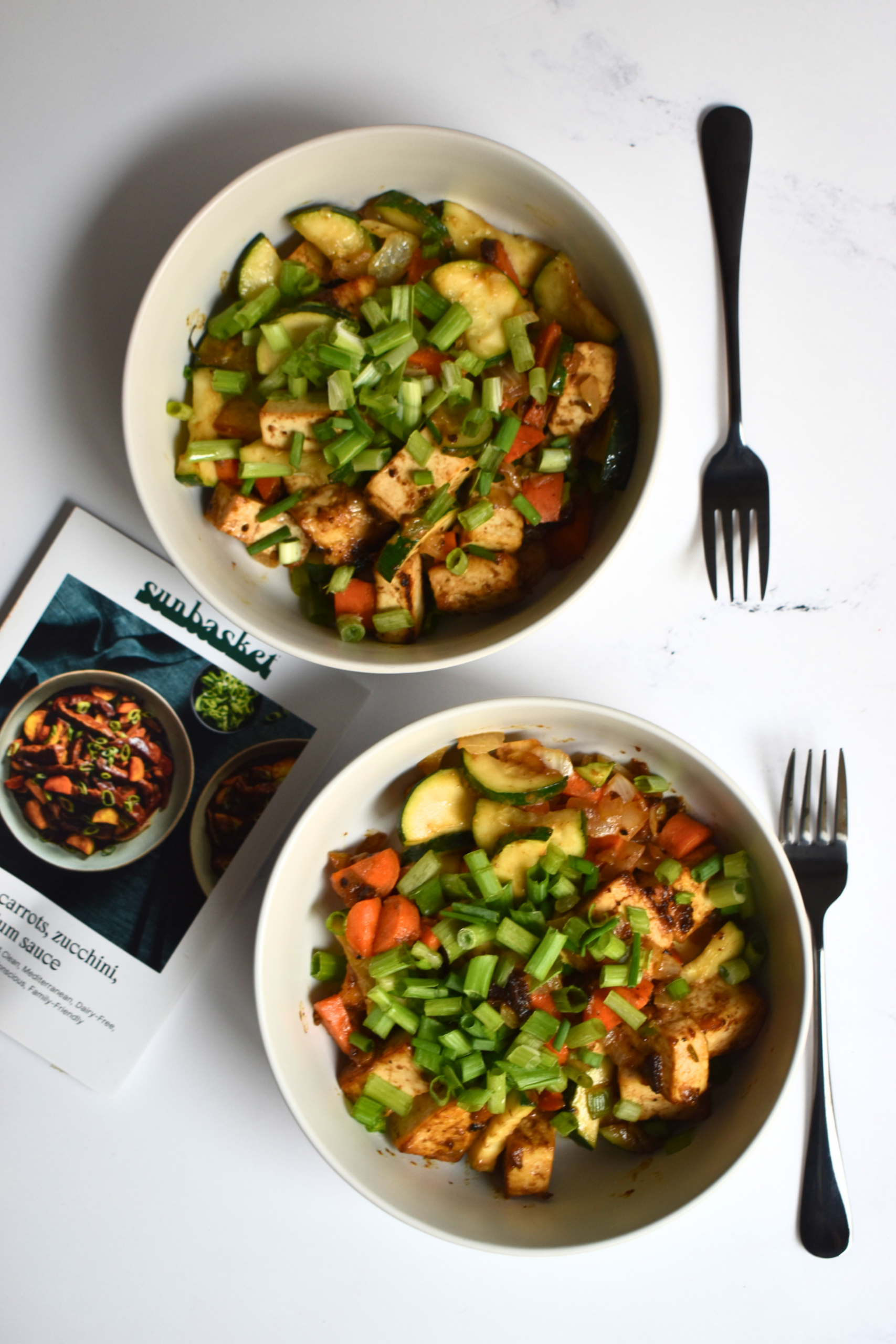 Stir-Fry With Carrots, Zucchini, and Cashew-Plum Sauce and Organic Firm Tofu