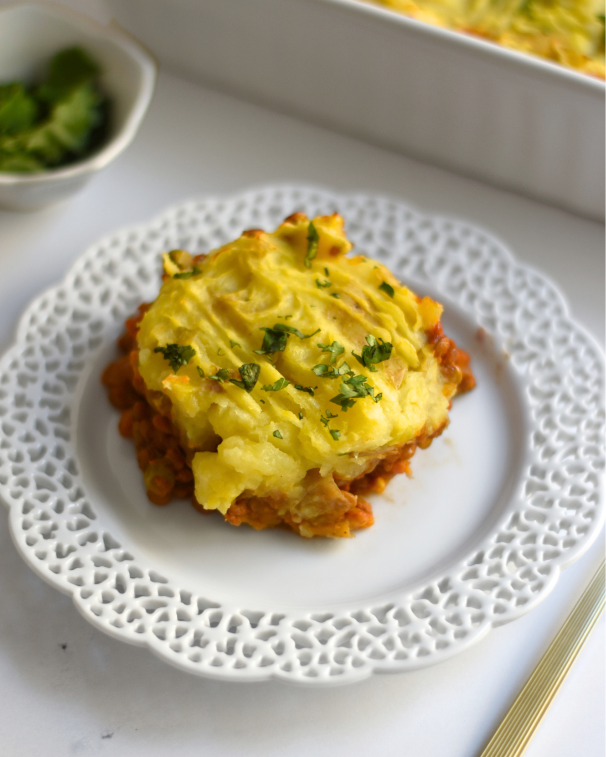 Lentil Tikka Masala Vegan Shepherd's Pie