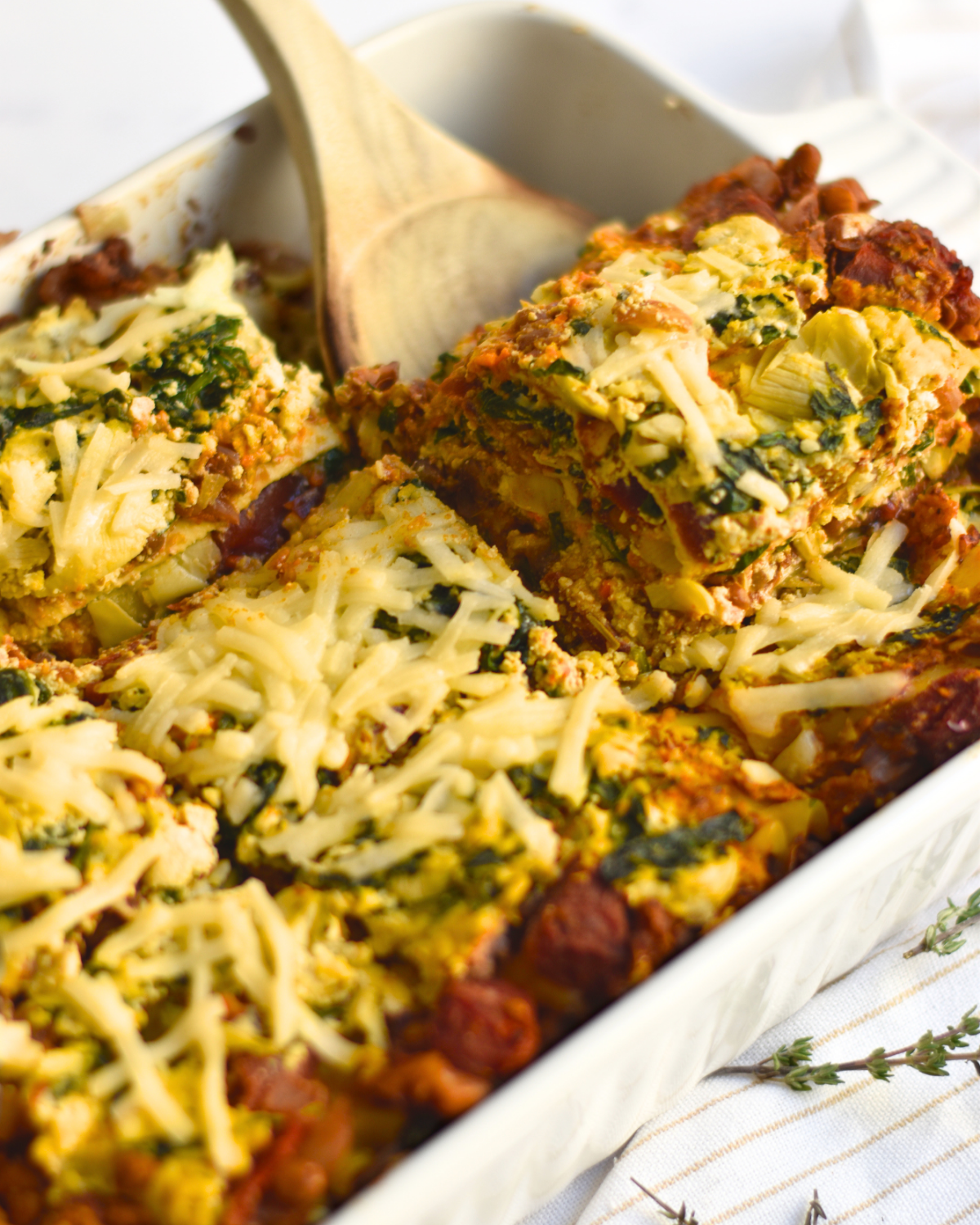 Vegan Lentil Lasagna with Spinach-Artichoke Ricotta