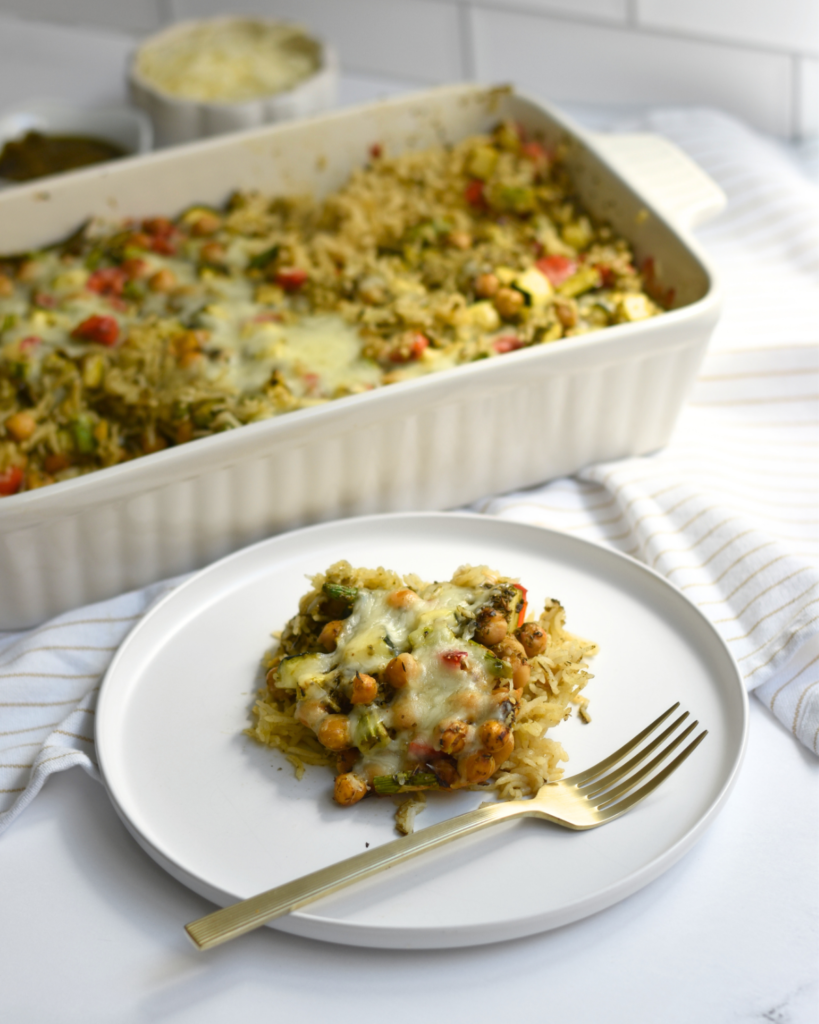 One-Pan Pesto Chickpea Rice Bake