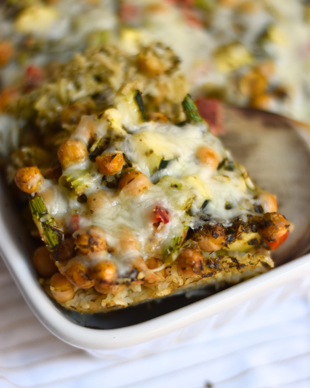 One-Pan Pesto Chickpea Rice Bake