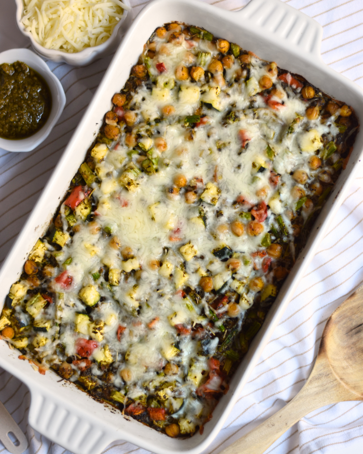 One-Pan Pesto Chickpea Rice Bake